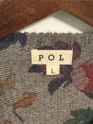 POL Floral Fringed Open Front Oversized Cardigan in Gray thumbnail 4