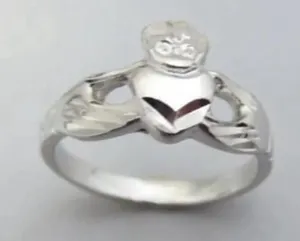 (Size 7) 14KT White Gold EP Celtic Irish Claddagh Ring (Brand New) thumbnail 1