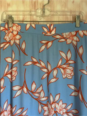 Talbots Blue Flowing Orange Hibiscus Ruffle Tiered Midi Skirt Size M thumbnail 3