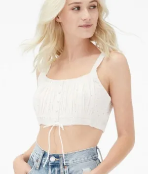 Aeropostale NWT Women's Size S Eyelet Button-Front Square-Neck Crop Top White thumbnail 1