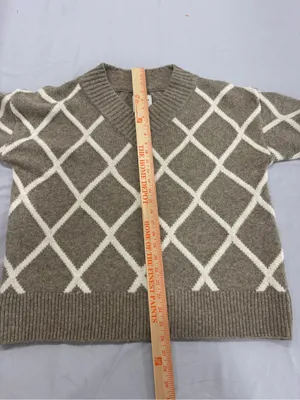 Abercrombie & Fitch Oversized Vintage Taupe Cream Geometric Knit Sweater Large thumbnail 6