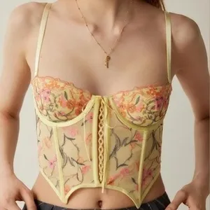 Out From Under Urban Outfitters Yellow Floral Bustier Corset Top Small thumbnail 1