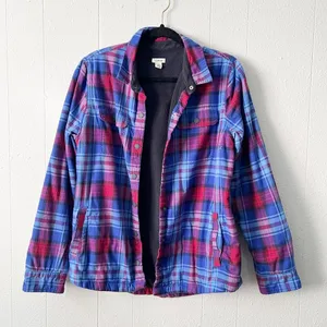 L.L.Bean Women Shacket Medium Cotton Fleece Plaid Barn Country Western Cabincore thumbnail 2