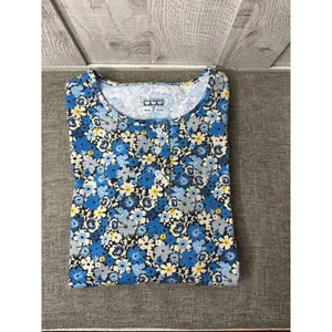 American Sweetheart Floral Print Long Sleeve Top Blue Yellow Womens Sz Medium thumbnail 3