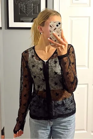 Vintage Black Lace Sheer Long Sleeve Top thumbnail 1