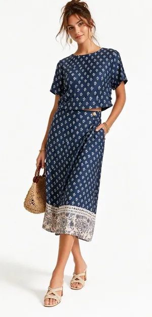 Women's Vintage 100 Silk 2 Piece Set Skirt Wrap Boho Harris Wallace 8 P Classic thumbnail 1