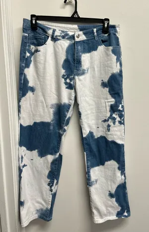Abstract Blue and White Straight Leg Jeans thumbnail 1