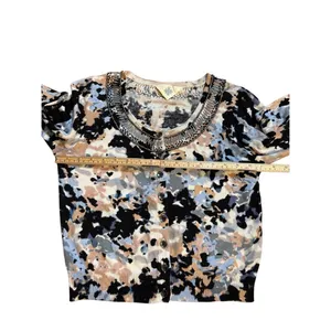 Anthropologie HWR‎ Monogram Beaded Collar Crop Cardigan Sweater Abstract Pattern thumbnail 6