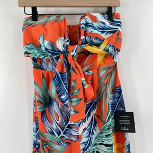 LULU'S Jumpsuit Extra Small Luxe Luau Orange Tropical Floral NWT Strapless Beach thumbnail 7