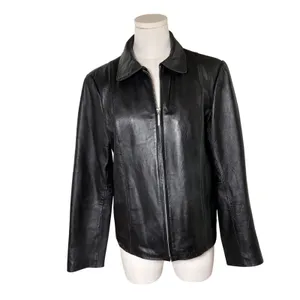 Adler Collection Black Genuine Leather Jacket Zip Front Collared Minimalist M thumbnail 10
