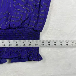 Ramy‎ Brook Purple Silk Metallic Flutter Sleeve Smocked Waist Blouse XS thumbnail 4