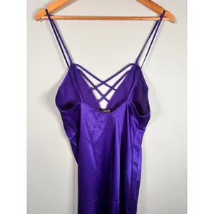 Frederick's of Hollywood Maxi‎ Slip Dress Womens Small Purple Satin sexy V-Neck thumbnail 4