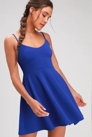 NWT Lulus Do You Wanna Dance? Royal Blue Skater Dress thumbnail 1