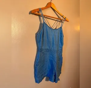 SALE! Blue LOFT Chambray Linen Blend Romper Size 0P EUC thumbnail 3
