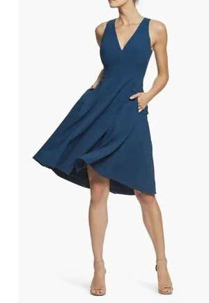 DRESS THE POPULATION Catalina Fit & Flare Cocktail Dress in Peacock Blue X-Small thumbnail 1