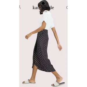 Kate Spade Polka Dot Silk Blend Midi Skirt Black White Cabana Size 2! thumbnail 2