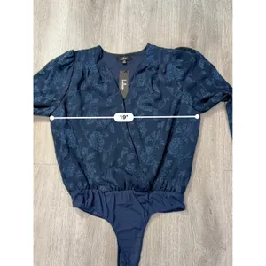 Lulus Navy Blue Floral Jacquard Surplice Long Sleeve Bodysuit Medium Dressy Chic thumbnail 6