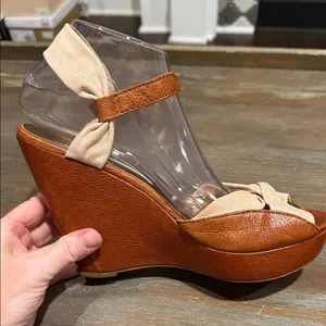 Cynthia Vincent Leather Wedge Sandals Size 9 Brown Knot Peep Toe Boho Chic thumbnail 6