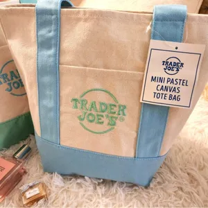 Trader Joe's Mini Canvas Tote Bag Blue thumbnail 2