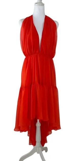 Bardot XL Orange Maxi Dress NWT - Halter Backless Formal Dress Defect Zipper 54" thumbnail 1