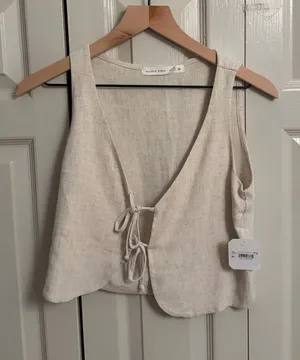 Altar'd State Cream Linen Vest thumbnail 1