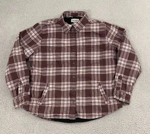 Carhartt Fleece Lined Flannel Shirt Women L Maroon Workwear‎ Button Shacket thumbnail 1