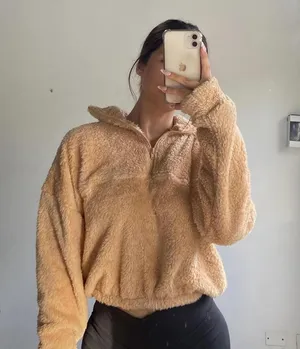 Forever 21 Brown Tan Sand Teddy Cropped Pullover Sweater thumbnail 1