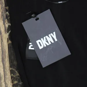 NWT DKNY 3/4-Sleeve Printed Mesh V-Neck Top P33HVRIS XS Black Pecan Brown thumbnail 4