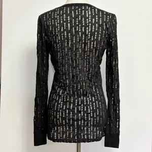 BKE Long Sleeve Top XL Black V-Neck Open Knit Distressed Textured Goth Punk thumbnail 5