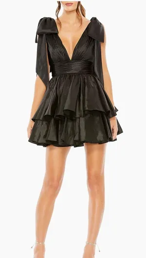 Mac Duggal Black Bow Shoulder Dress Homecoming/Cocktail thumbnail 1