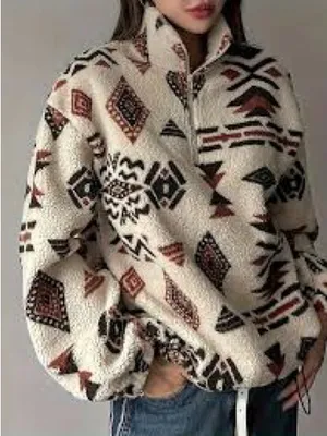 Cozy Aztec Print Sherpa Pullover thumbnail 1