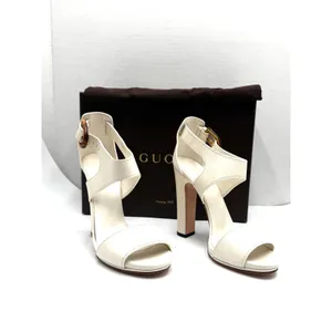 Gucci Lifford White Leather Bamboo Buckle Block Heel Sandals EU 38 thumbnail 4