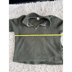PINK Victoria's Secret Sherpa Quarter Zip Pullover‎ Fleece Sweatshirt Green M thumbnail 4