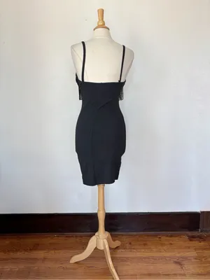Vintage Black Beaded Fringe Mini Bodycon Dress thumbnail 4