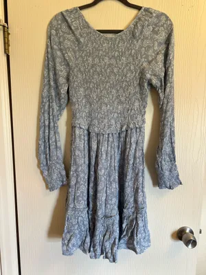 Blue paisley long sleeve mini dress thumbnail 3