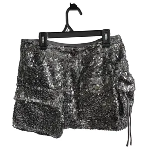 Steve Madden Evalina Sequin Cargo Mini Skirt Womens 2 Silver Glam Disco Party thumbnail 3