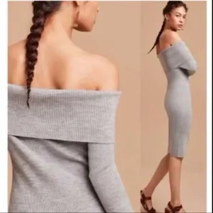 Wilfred Aritzia Gray Wool Blend Off The Shoulder‎ Italian Knit Midi Dress Size S thumbnail 2