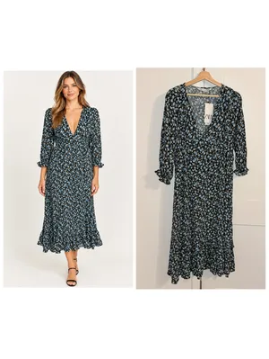Zara NWT $70 Woman’s XL floral Ruffle hem midi dress flowered Open Neck thumbnail 2