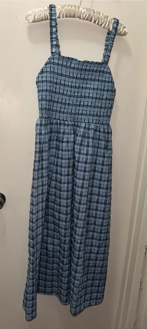 J. Crew Blue Plaid Smocked Maxi Dress thumbnail 1