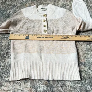 J.Crew 100% Cashmere marled sweater in stripe Henley Tan Cream Suze Sm thumbnail 7