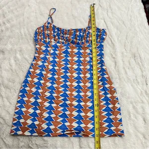 Anthropologie Maeve Ophelia Linen Mini Dress Resort Vacation Geo Print 6 thumbnail 8
