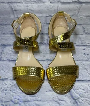 Jimmy Choo Gold Size 37 Slingback Sandals Quiet Luxury Snakeskin Leather Finish thumbnail 1