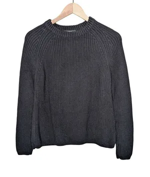 Quince Organic Cotton Black Knit Fisherman Sweater Size S thumbnail 1