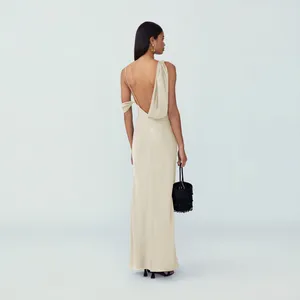 Fame and Partners NWT Francois Matte Satin Maxi Dress In Champagne thumbnail 3