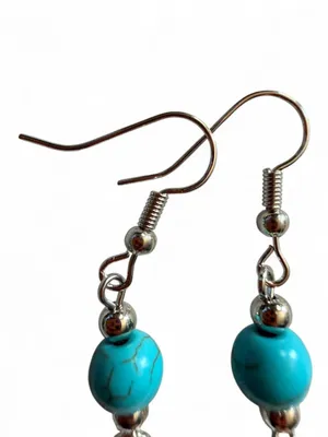 Handmade Turquoise & Silver Sunflower Dangle Earrings thumbnail 5