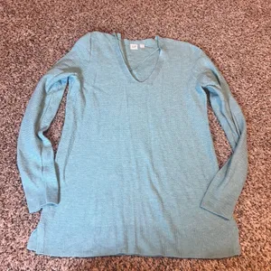 GAP‎ Women Light Blue Textured V Neck Sweater Size Small Merino Blend thumbnail 1
