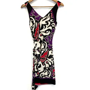 Nicole Miller Studio Womens XS (P)‎ Silk Sheath Dress Abstract Black Purple thumbnail 7