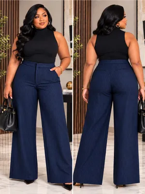 NEW Good American Stripe Ponte Knit Wide-Leg Trousers – Size 32 Plus Size thumbnail 2