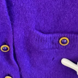 Shannan Vtg Angora‎ Lambswool Cardigan Sweater Purple Fuzzy Button Front M Luxe thumbnail 9