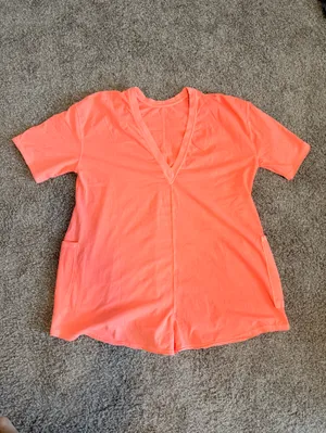 Fp Movement Hot Shot Tee Romper Onesie Oversized Size Small Neon Orange Nwot thumbnail 3